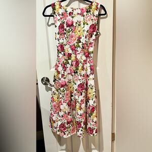 Custom sleeveless floral Dress Size S Yellow Pink Sleeveless Tie